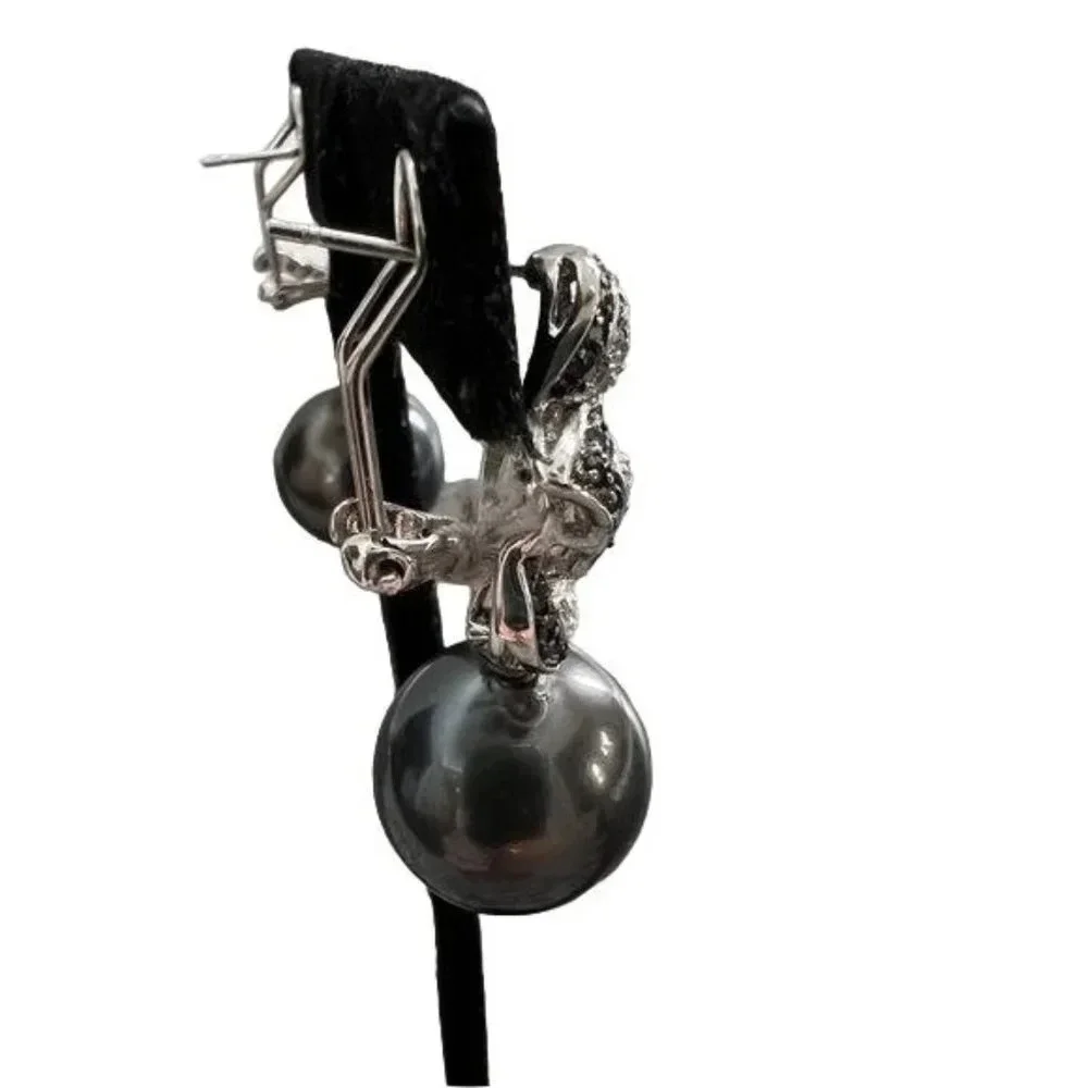 Faux Tahitian Pearl CZ Stone Drop Earrings